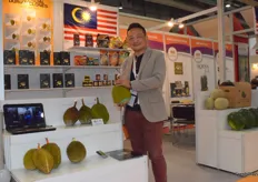 Mr T.M. MAK of Makatas Marketing (M) Sdn Bhd. The company supplies a variety of tropical fruits from Malaysia, including durian, watermelon and pineapples.